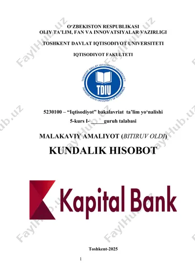 kapital bank amaliyot hisobot malakaviy amaliyot (bitiruv oldi) — DOCX