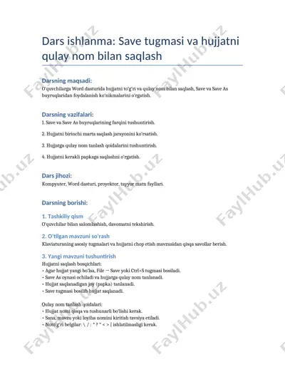 save tugmasi va hujjatni qulay nom bilan saqlash — DOCX