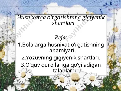 husnixatga o'rgatishning gigiyenik shartlari — PPT