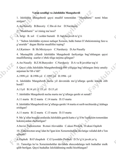 vatan ozodligi va jaloliddin manguberdi — DOCX