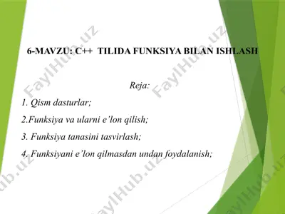c++ tilida funksiya bilan ishlash — PPTX