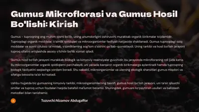 gumus mikroflorasi va gumus hosil bo'lishi: kirish — PPTX