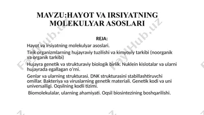hayot va irsiyatning molekulyar asoslari — PPTX