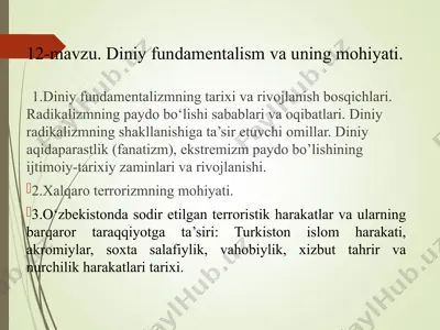 diniy fundamentalism va uning mohiyati — PPT