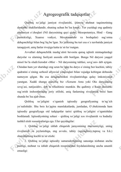 agrogeografik tadqiqotlar — DOC