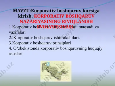 korporativ boshqaruvning mohiyati, maqsadi va vazifalari — PPTX