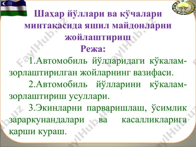 kо‘ka zоrlash jоylarini yashil maydonlarni joylashitirish — PPT