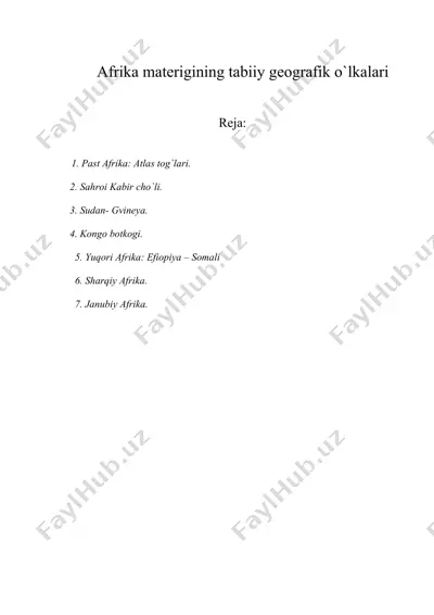 afrika materigining tabiiy geografik o`lkalari — DOC