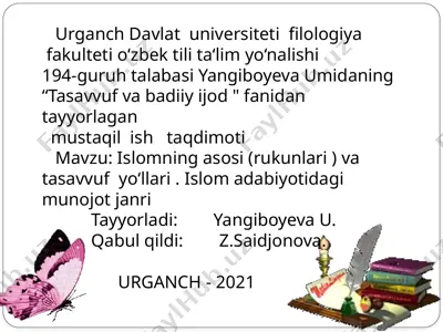 tasavvuf va badiiy jod tayyorlagan mustaqil shtaqdimot — PPTX