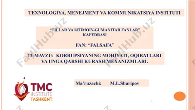 korrupsiyaning mohiyati, oqibatlari va unga qarshi kurash mexanizmlari — PPTX