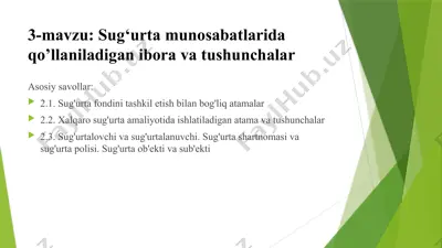 sug'urta munosabatlarida qo'llaniladigan ibora vatu shunchalar — PPTX