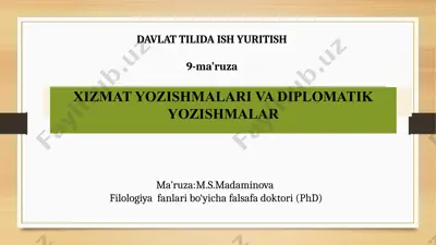 xizmat yozishmalari va diplomatik yozishmalar — PPTX