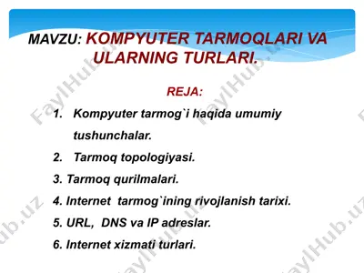 komp'yuter tarmoqlari va ularning turlari — PPTX