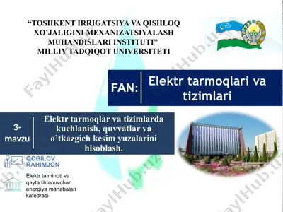 elektr taʼminoti va qayta ishlash energiyasi mablagʻlari kafedrasi — PPTX