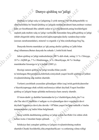 dunyo qishloq xo’jaligi — DOC