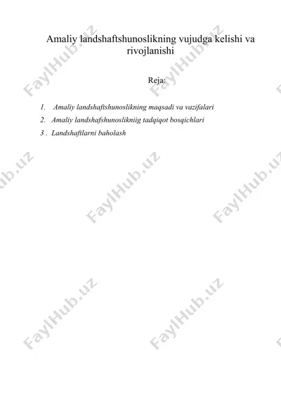 amaliy landshaftshunoslikning vujudga kelishi va rivojlanishi — DOC