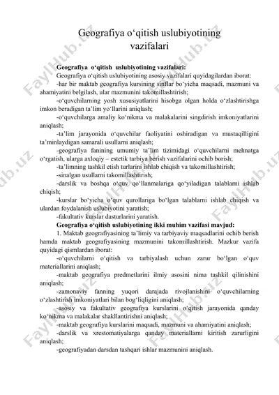 geografiya o‘qitish uslubiyotining vazifalari — DOC