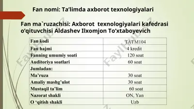 ta’limda axborot texnologiyalari — PPT