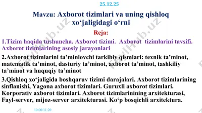 axborot tizimlari va qishloq xo‘jaligida o‘rni — PPT