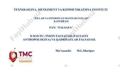 inson falsafasi (falsafiy antropologiya) va qadriyatlar falsafasi — PPTX