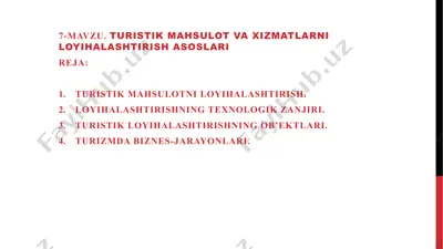 turistik mahsulot va xizmatlarni loyihalashtirish asoslari — PPTX