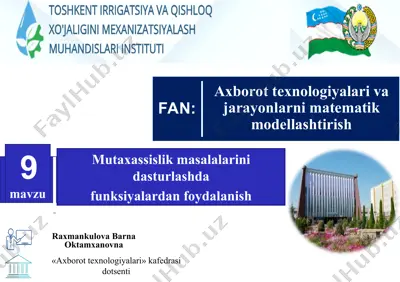 masalalarinidasturlashda funksiyalardan foydalanish — PPT