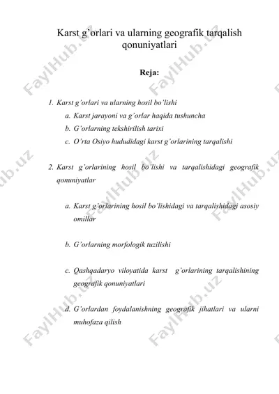 karst g’orlari va ularning geografik tarqalish qonuniyatlari — DOC