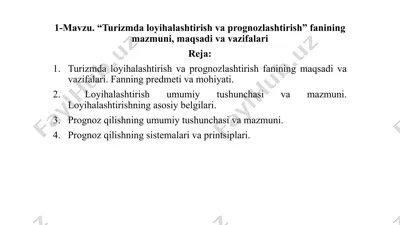 turizmda loyihalashtirish va prognozlashtirish — PPTX