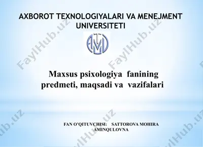 maxsus psixologiya fanining maqsadi, vazifalari — PPTX