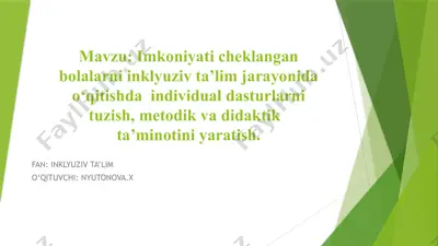 imkoniyati cheklangan bolalarni inklyuziv ta’lim jayonida o‘qitish dasturlari — PPTX