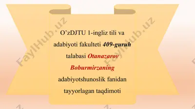 otanazarov boburmirza adabiyot shunoslik fanidan ta'yorlagan taqdimoti — PPTX