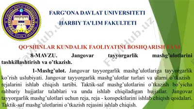 jangovar tayyorgarlik mashg’ulotlari tashkillashtirish va o’tkazish — PPTX