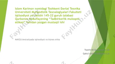 "tadbirkorlik mulohazalari avstraliyada" — PPTX