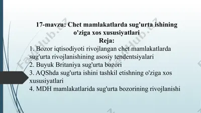 chet mamlakatlarda sug'urta bozori — PPTX