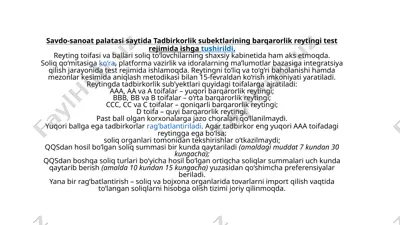 tadbirkorlik sub'yektlari reytingi testrejimi — PPTX
