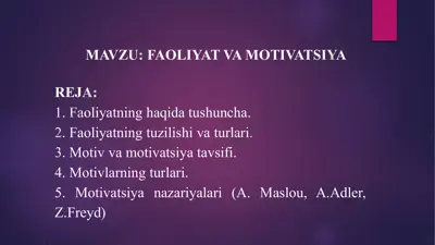 faoliyat va motivatsiya — PPTX