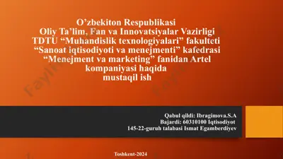 artel kompaniyasi haqida ma'lumotlar — PPTX