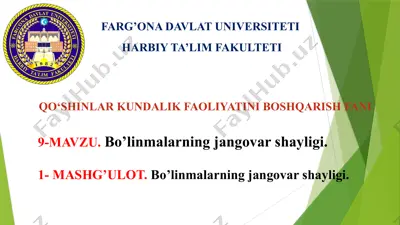 jangovar shaylik bo'yicha faoliyatiniboshqarish fani — PPTX