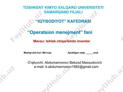 ishlabchiqarishda inventar — PPTX