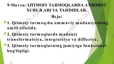 ijtimoiy tarmoqlarda axborot xurujlari va tahdidlar — PPTX