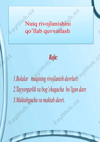 bolalar nutqini rivojlantirishga doir metodik ishlar — PPTX