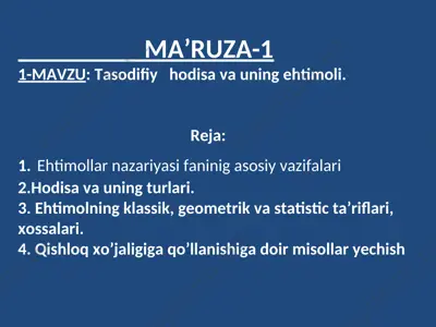 ehtimollar nazariyasi — PPT