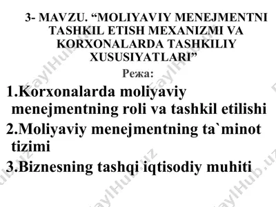 moliyaviy menejment tashkiliy xususiyatlari — PPT