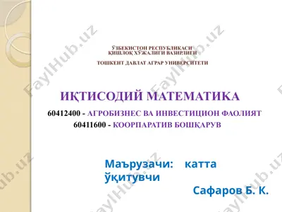 ikhtisodiy matematika darsligi — PPTX