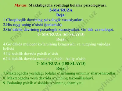 maktabgacha yoshdagi bolalar psixologiyasi — PPT
