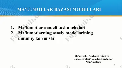 ma'lumotlar modeli tushunchalari — PPTX