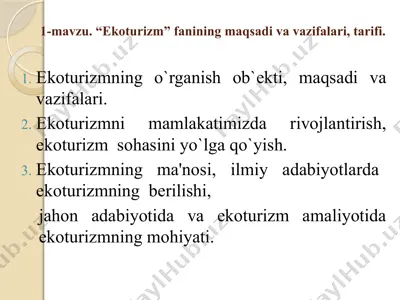 ekoturizm haqida ma'lumot — PPTX