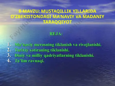mustaqillik yillarida o’zbekistondagi ma’naviy va madaniy taraqqiyot — PPT