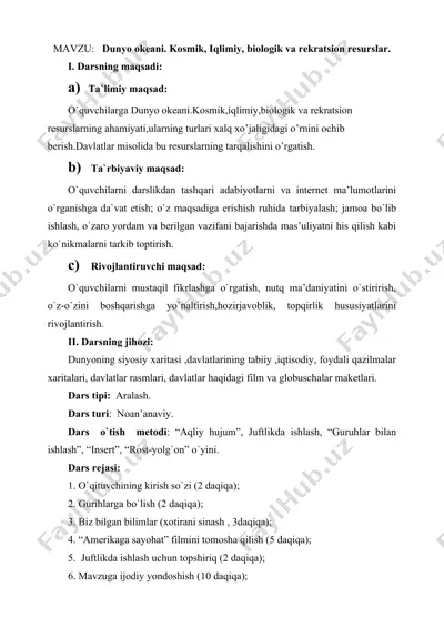 dunyo okeani. kosmik, iqlimiy, biologik va rekratsion resurslar. — DOC