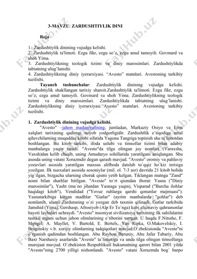 zardushtiylik dinining vujudga kelishi — DOC